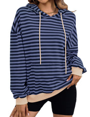 Long Sleeve Striped Hoodie with Kangaroo Pocket