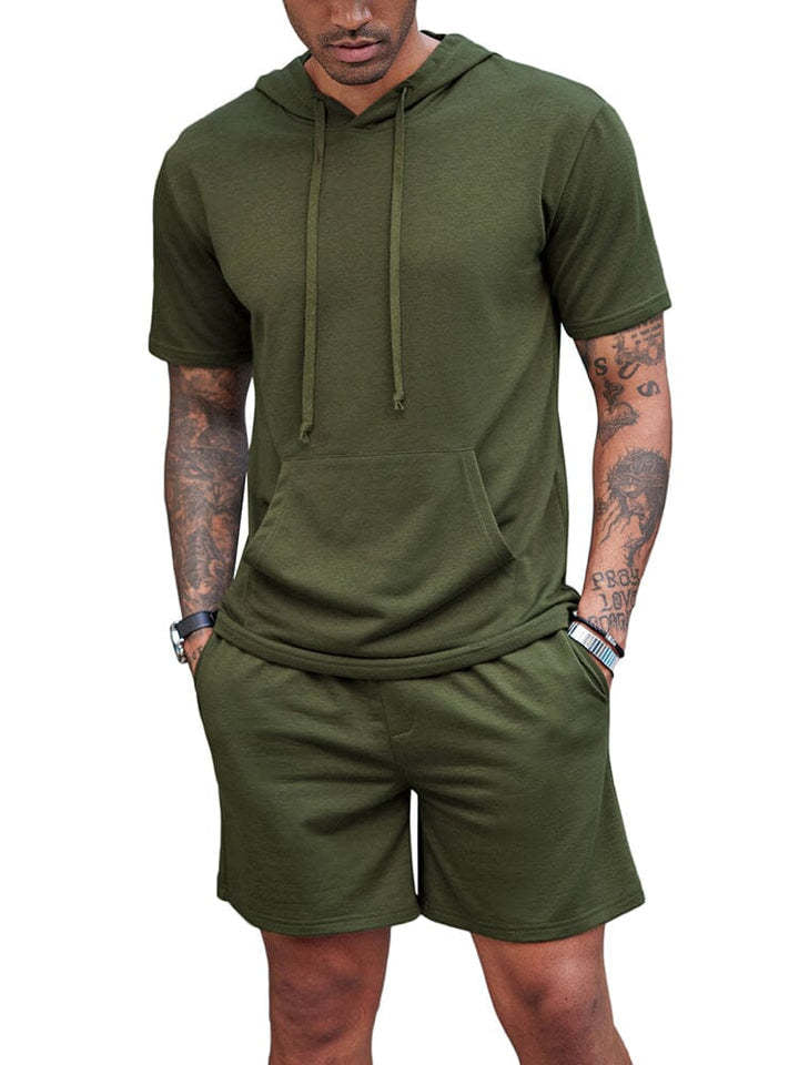 Herren-Set mit Kapuze, Kordelzug, kurzärmligem Oberteil und Shorts