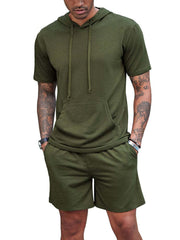 Herren-Set mit Kapuze, Kordelzug, kurzärmligem Oberteil und Shorts