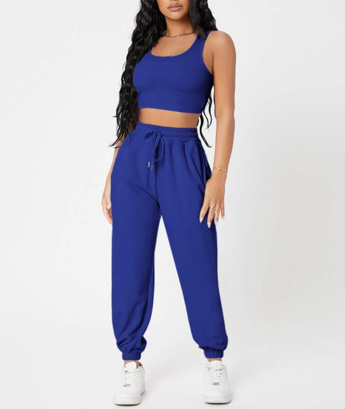 Sleeveless Crop Top with Cuffed Sweatpants Activewear Set in 7 Colors S-XL