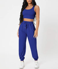 Sleeveless Crop Top with Cuffed Sweatpants Activewear Set in 7 Colors S-XL