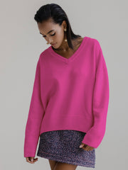 Solid Colour V-Neck Long Sleeve Sweater