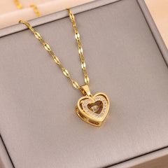 Titanium Steel Necklace with Double-Layer Heart Pendant