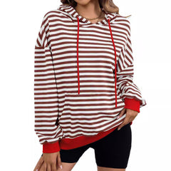 Long Sleeve Striped Hoodie with Kangaroo Pocket