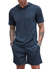 Herren-Set mit Kapuze, Kordelzug, kurzärmligem Oberteil und Shorts