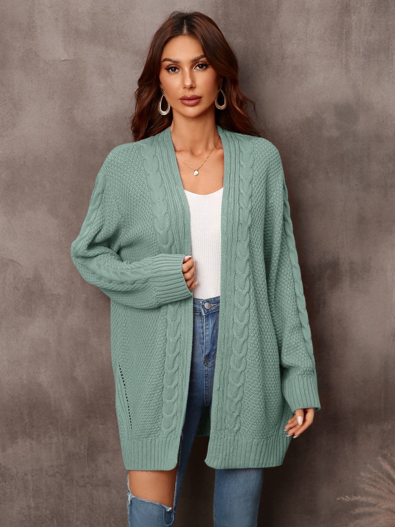 Mid-Length Long Sleeve Knit Cardigan