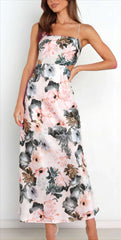 Sleeveless Backless Satin Floral Maxi Dress