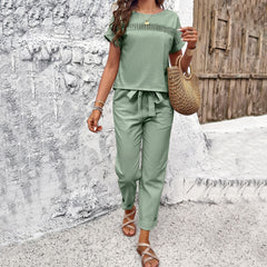 Short Sleeve Top with Matching Pants Set