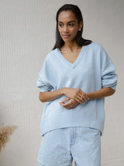 Solid Colour V-Neck Long Sleeve Sweater