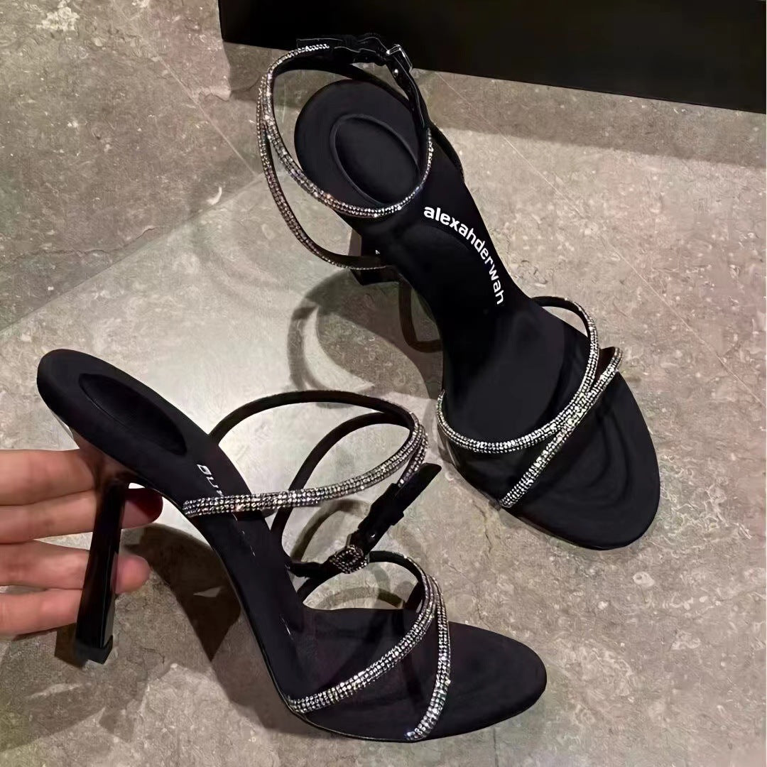 High Heel Riemchen Stilettos mit Strass in 2 Farben