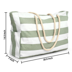 Large Capacity Striped Canvas Beach Tote