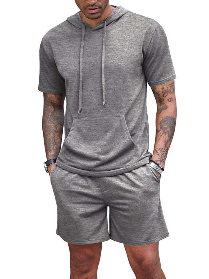 Herren-Set mit Kapuze, Kordelzug, kurzärmligem Oberteil und Shorts