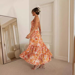 Sleeveless Square Neck Floral Maxi Dress with Open Back