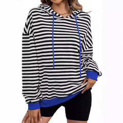 Long Sleeve Striped Hoodie with Kangaroo Pocket