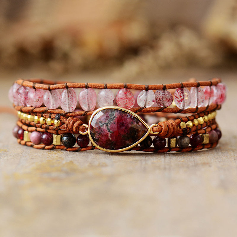 Leather and Natural Stones 3-Piece Bohemian Bracelet Set