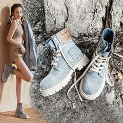 Retro Denim Lace-up Martin Boots in 2 Colors