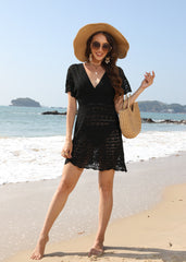 V-Neck Short Sleeve Beach Dress Coverup in 3 Colors S-XL