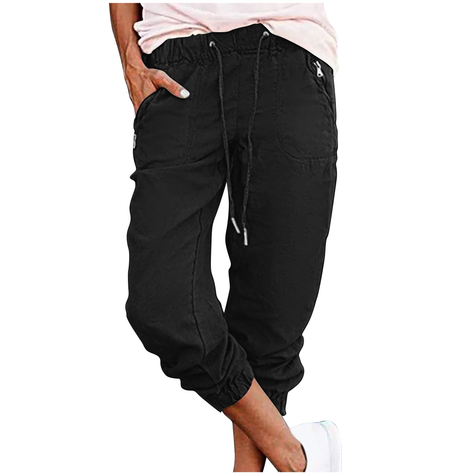 Casual Cropped Pants with Zipper Pockets