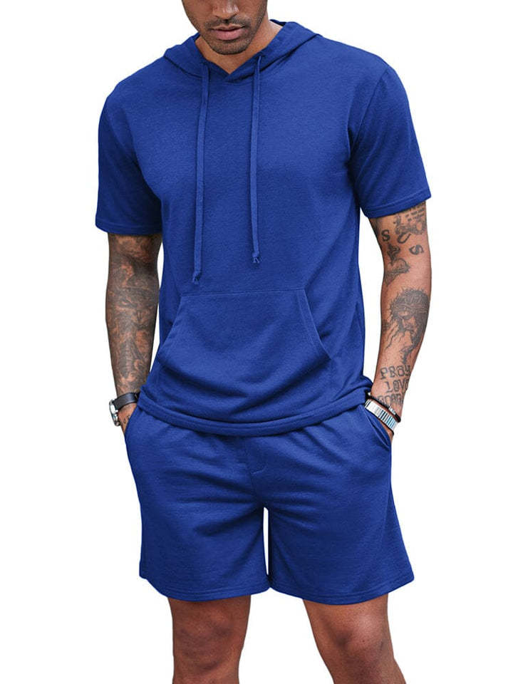 Herren-Set mit Kapuze, Kordelzug, kurzärmligem Oberteil und Shorts