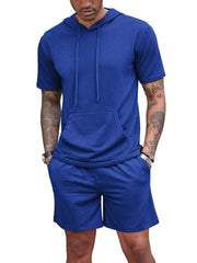 Herren-Set mit Kapuze, Kordelzug, kurzärmligem Oberteil und Shorts