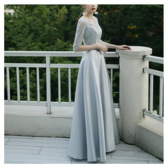 Elegant Evening Gown with Lace Sleeves in 6 Colors XS-4XL