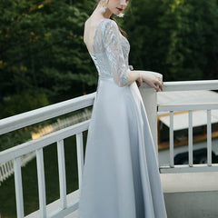 Elegant Evening Gown with Lace Sleeves in 6 Colors XS-4XL