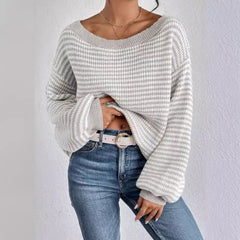 Boat Neck Long Sleeve Striped Sweater