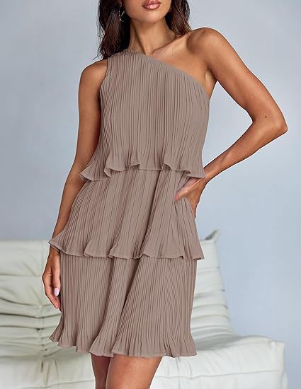 Layered One Shoulder Sleeveless Ruffled Mini Dress