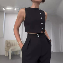 Sleeveless Top with High Waist Straight Leg Pants Set