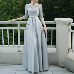 Elegant Evening Gown with Lace Sleeves in 6 Colors XS-4XL