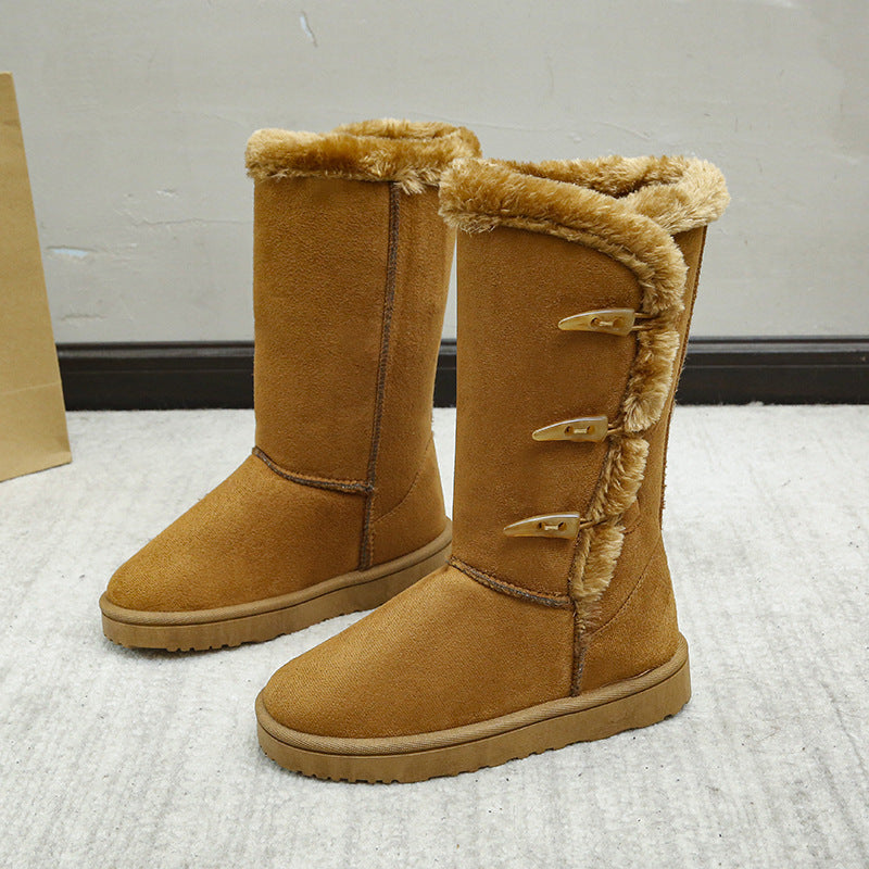 Plush Suede Snow Boots with Flat Heel in 3 Colors