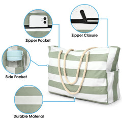 Large Capacity Striped Canvas Beach Tote