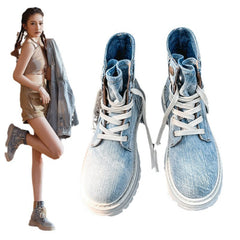 Retro Denim Lace-up Martin Boots in 2 Colors