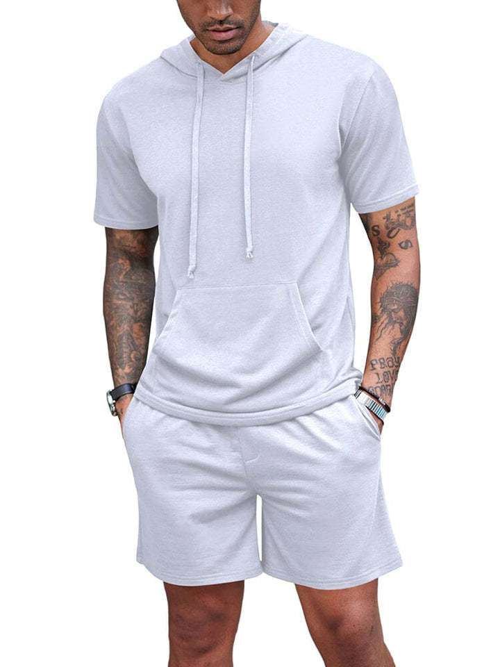 Herren-Set mit Kapuze, Kordelzug, kurzärmligem Oberteil und Shorts
