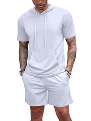 Herren-Set mit Kapuze, Kordelzug, kurzärmligem Oberteil und Shorts