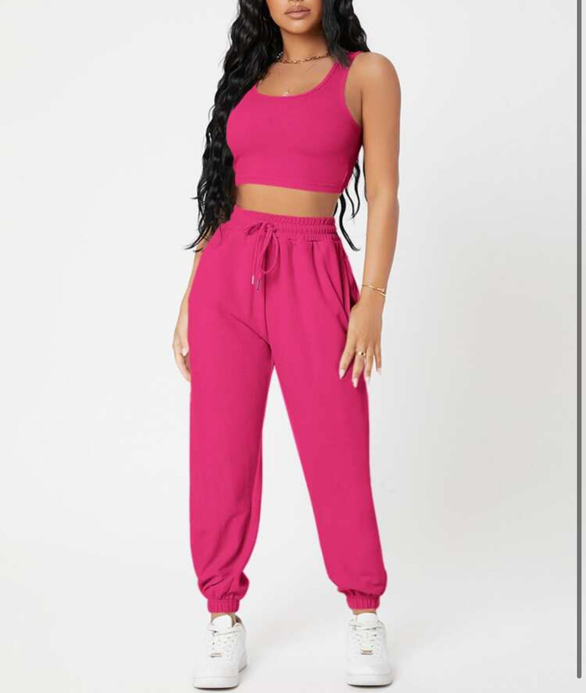 Sleeveless Crop Top with Cuffed Sweatpants Activewear Set in 7 Colors S-XL