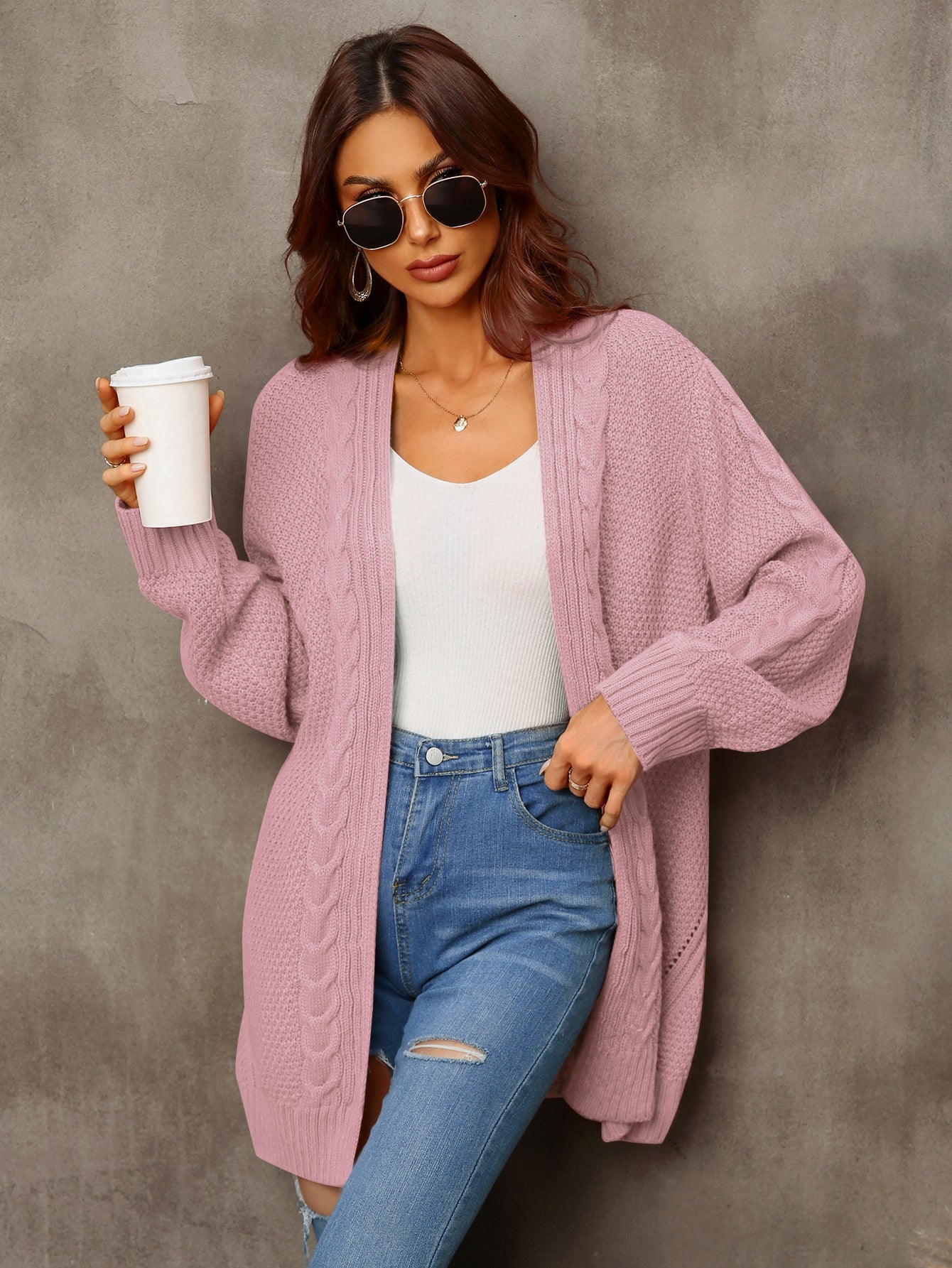 Mid-Length Long Sleeve Knit Cardigan