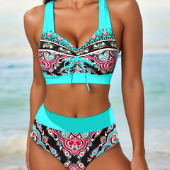 Boho Halter Neck High Waist Bikini