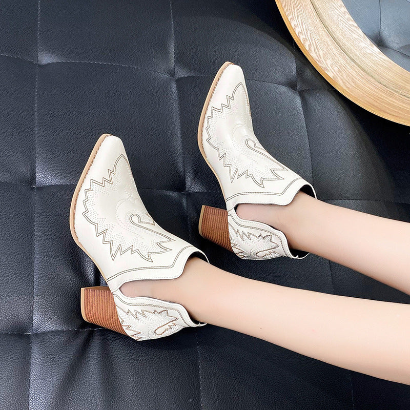 Embroidered Pointed Toe Ankle Cowboy Boots