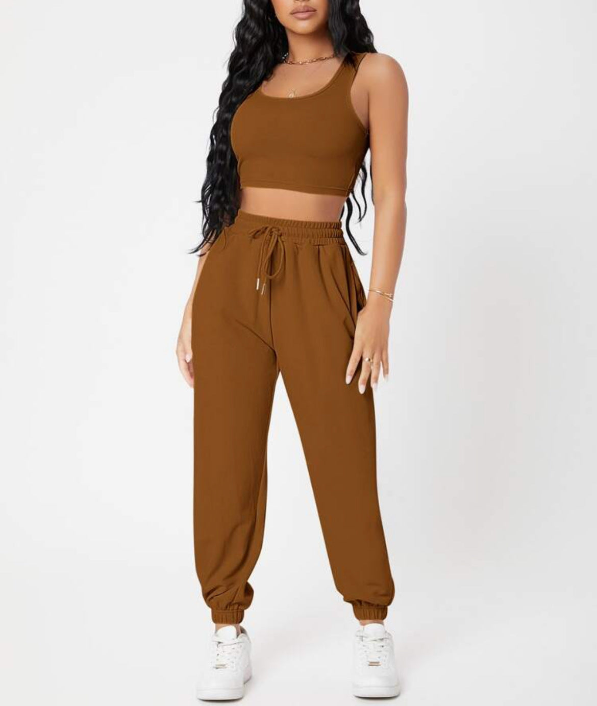 Sleeveless Crop Top with Cuffed Sweatpants Activewear Set in 7 Colors S-XL