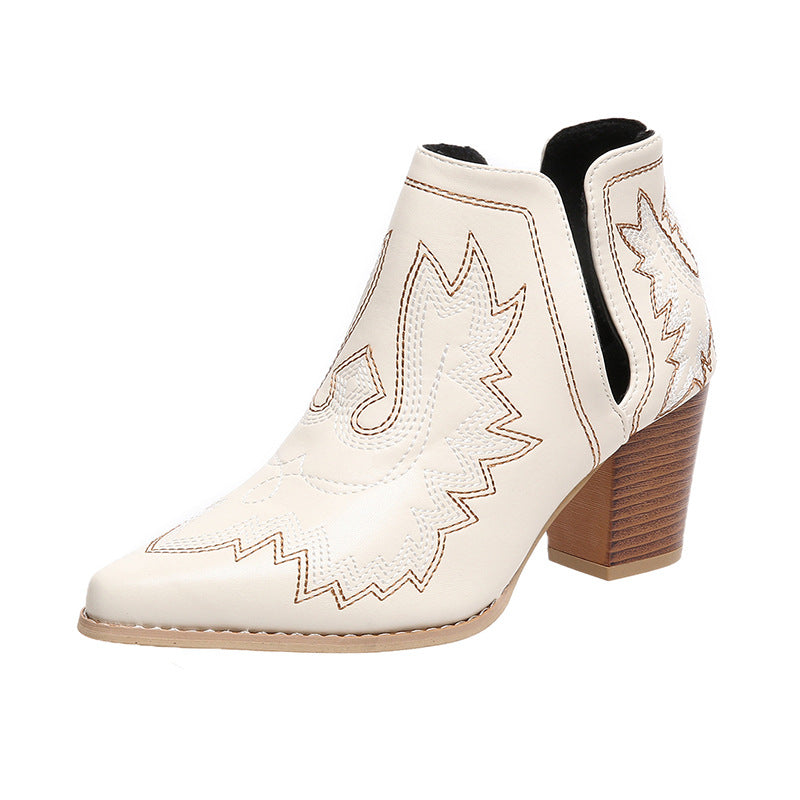 Embroidered Pointed Toe Ankle Cowboy Boots