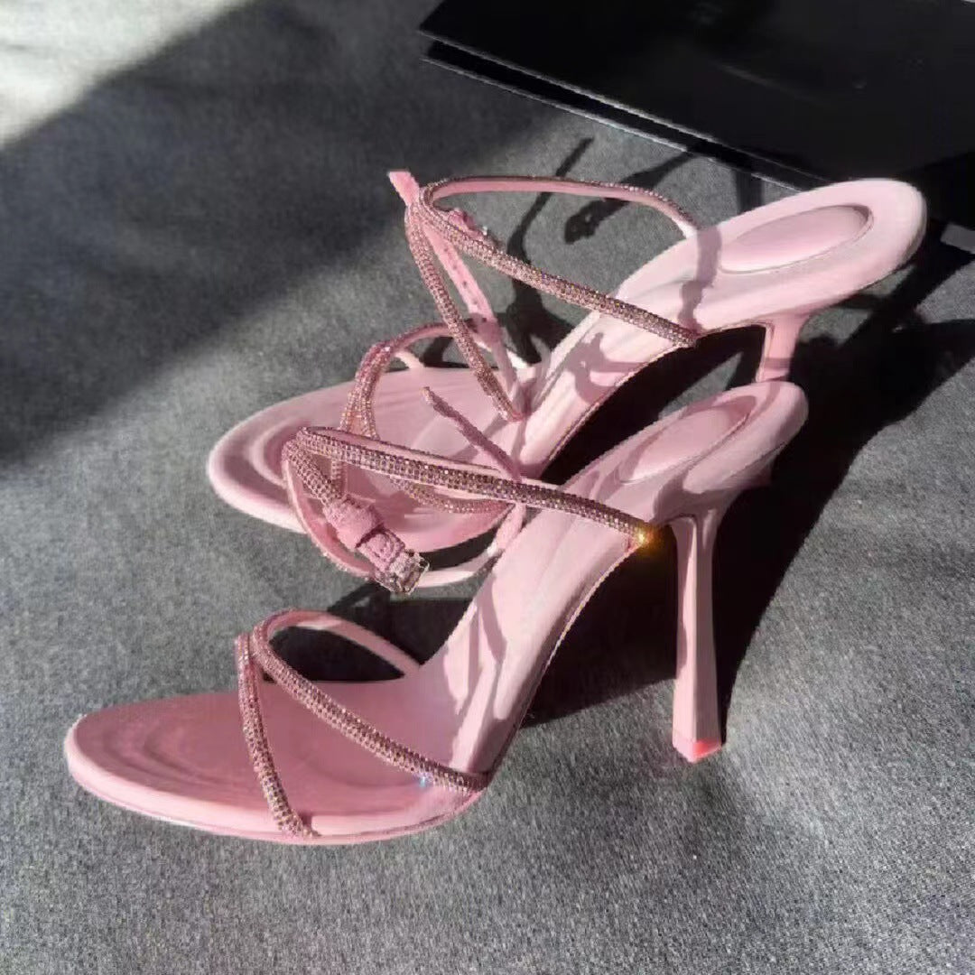 High Heel Riemchen Stilettos mit Strass in 2 Farben