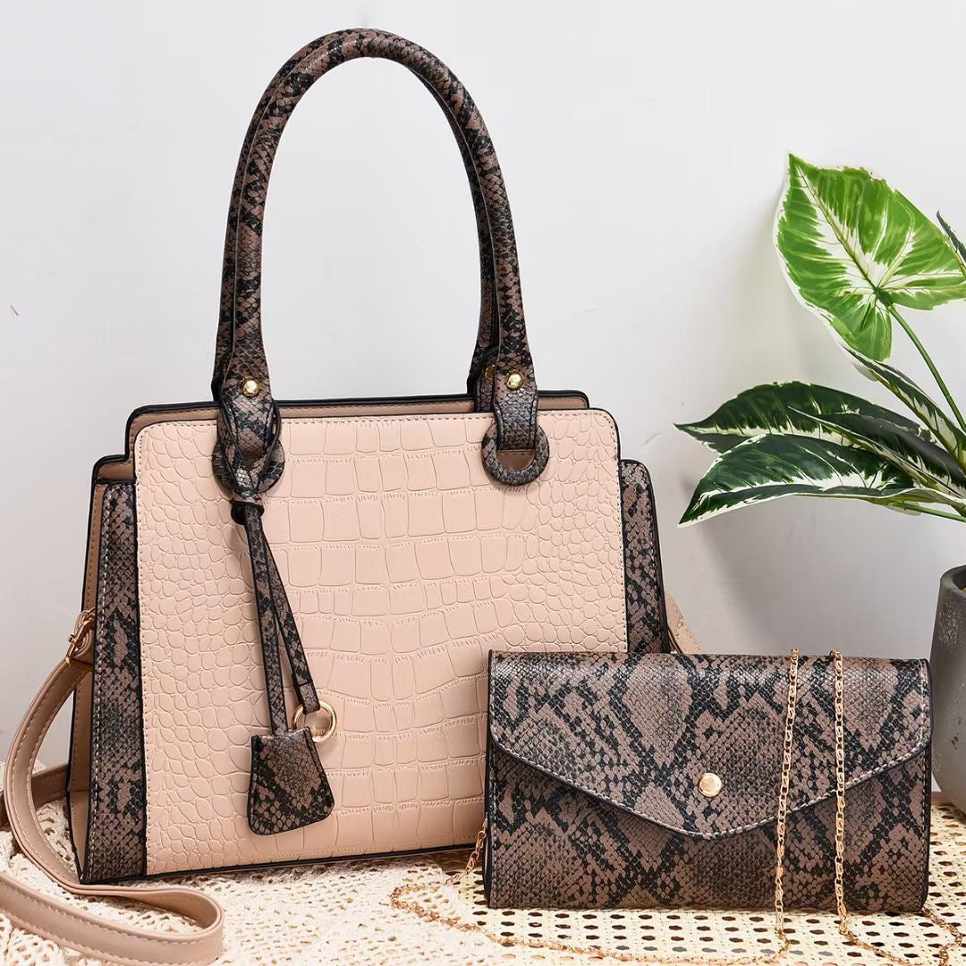 Snake Print Hand Shoulder Bag Two Piece Set