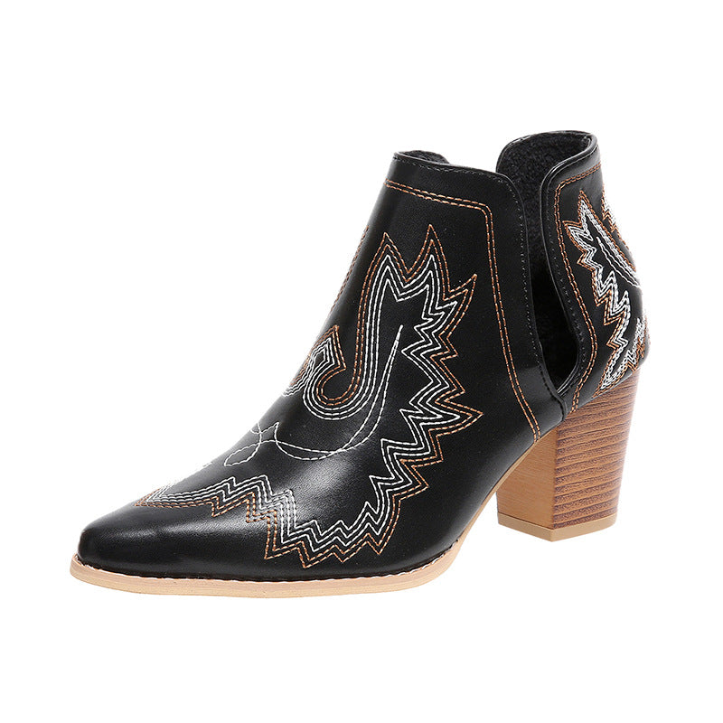 Embroidered Pointed Toe Ankle Cowboy Boots