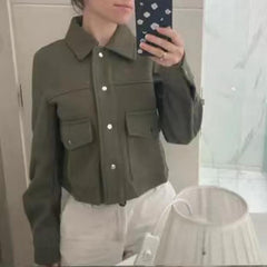 Long Sleeve Cropped Buttoned Jacket in 7 Colors S-L