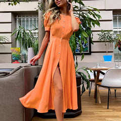 Short Sleeve Button Midi Dress
