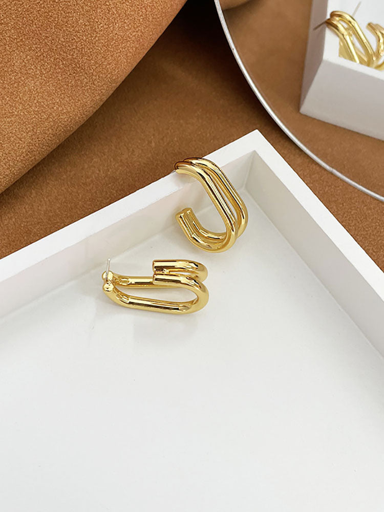 Minimalist Double Layer Geometric Earrings