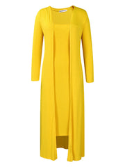 Solid Color Cardigan Midi Dress Two-Piece Set