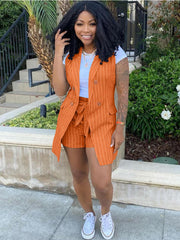 Stripes Casual Two Piece Blazer Vest Suit