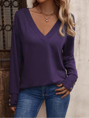 V-Neck Long Sleeve Top in 8 Colors S-XXL